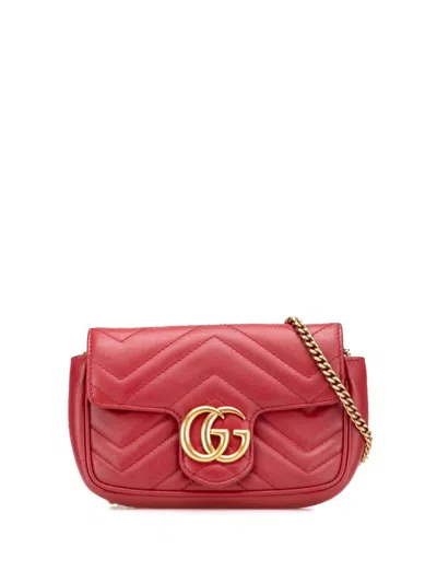Pre-owned Gucci 2016-2025 Super Mini Gg Marmont Matelasse Leather Flap Crossbody Bag In Red