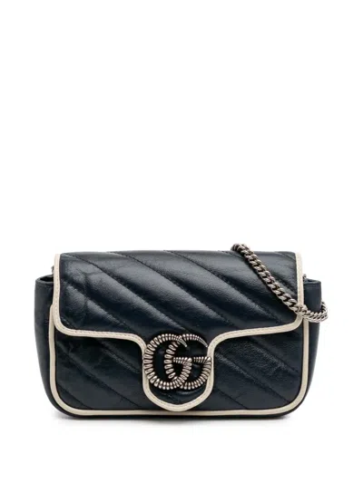 Pre-owned Gucci 2016-2025 Super Mini Gg Marmont Matelasse Leather Torchon Flap Crossbody Bag In Blue