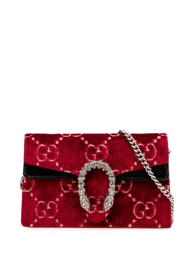 Pre-owned Gucci 2016-2025 Super Mini Gg Velvet Dionysus Crossbody Bag In Red