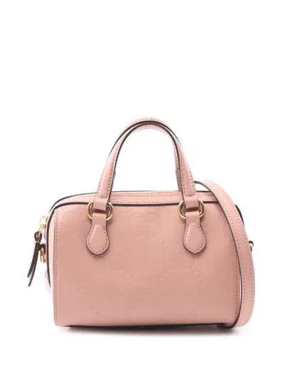 Pre-owned Gucci 2016-2025 Super Mini Jumbo Gg Embossed Leather Gilbert Top Handle Bag Satchel In Pink