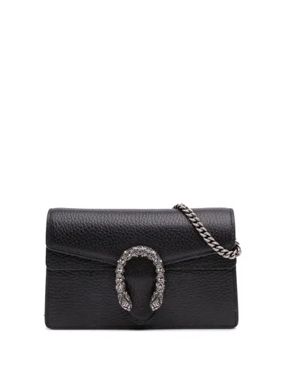 Pre-owned Gucci 2016-2025 Super Mini Leather Dionysus Crossbody Bag In Black