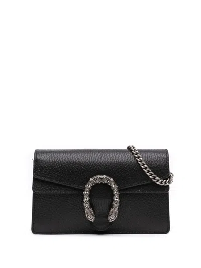Pre-owned Gucci 2016-2025 Super Mini Leather Dionysus Crossbody Bag In Black