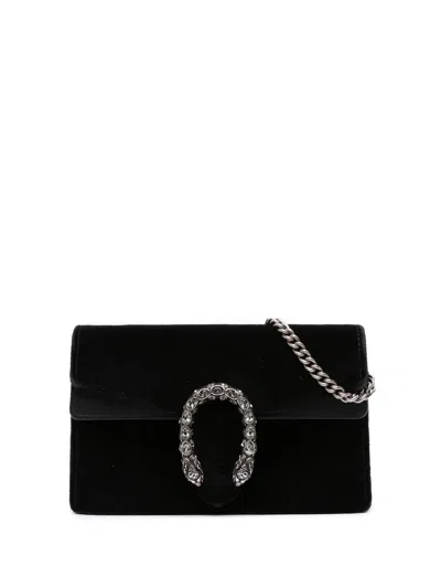 Pre-owned Gucci 2016-2025 Super Mini Velvet Dionysus Crossbody Bag In Black