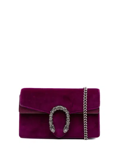 Pre-owned Gucci 2016-2025 Super Mini Velvet Dionysus Crossbody Bag In Purple
