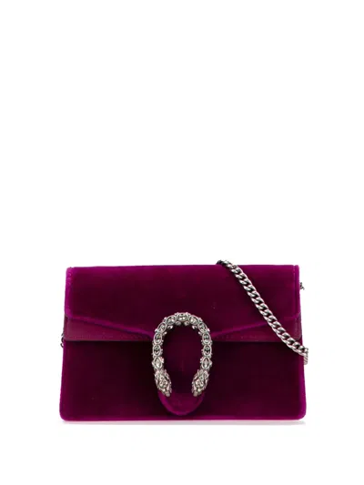 Pre-owned Gucci 2016-2025 Super Mini Velvet Dionysus Crossbody Bag In Purple