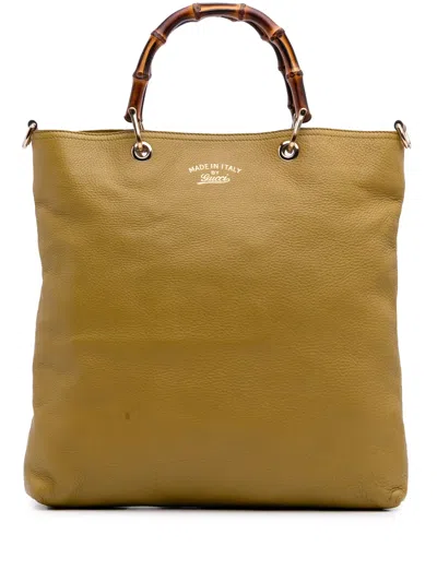 Pre-owned Gucci 2016-2025 Tall Leather Bamboo Shopper Tote Satchel In Yellow
