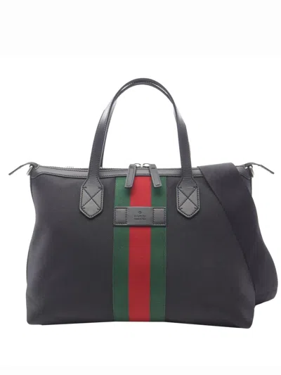 Pre-owned Gucci 2016-2025 Techno Canvas Web Satchel In Black