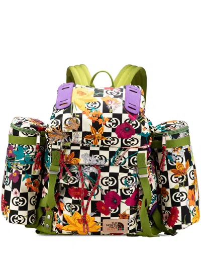 Pre-owned Gucci 2016-2025 The North Face Floral Multicolor Nylon And Leather Backpack