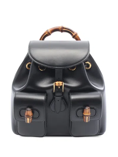 Pre-owned Gucci 2016-2026 Calfskin Bamboo Backpack In Black