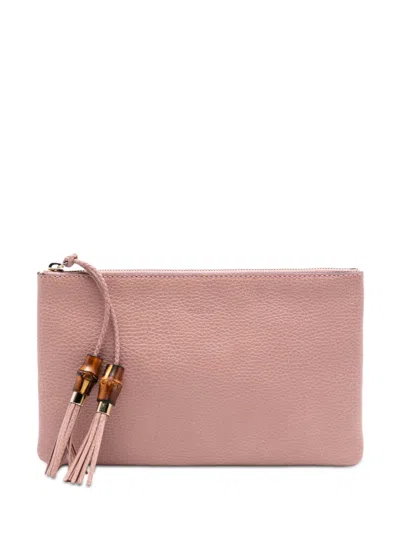 Pre-owned Gucci 2016-2026 Calfskin Bamboo Clutch Bag In Pink