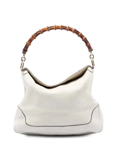 Pre-owned Gucci 2016-2026 Calfskin Bamboo Diana Satchel In White