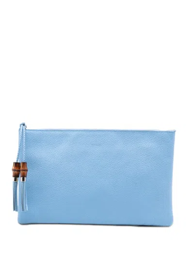 Pre-owned Gucci 2016-2026 Calfskin Bamboo Tassel Clutch Bag In Blue