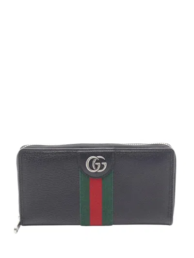 Pre-owned Gucci 2016-2026 Calfskin Ophidia Wallet Long Wallets In Black