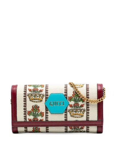 Pre-owned Gucci 2016-2026 Canvas 100 Centennial Floral Crown Wallet On Chain Crossbody Bag In Brown