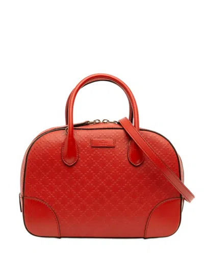 Pre-owned Gucci 2016-2026 Diamante Bright Leather Satchel In Red