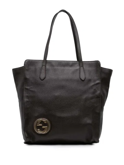 Pre-owned Gucci 2016-2026 Dollar Calfskin Interlocking G Tote Bag In Brown