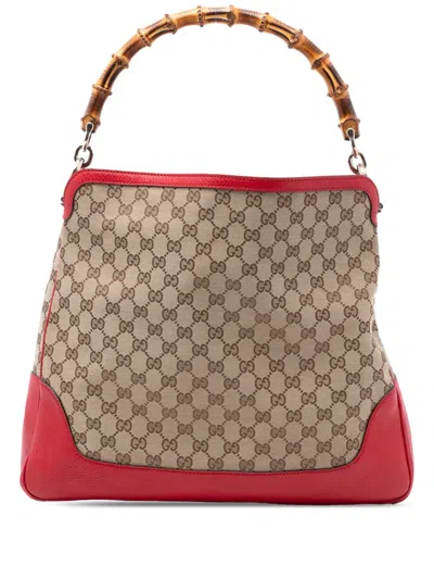 Pre-owned Gucci 2016-2026 Gg Canvas Bamboo Diana Satchel In Brown
