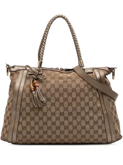 Pre-owned Gucci 2016-2026 Gg Canvas Bella Convertible Tote Satchel In Brown