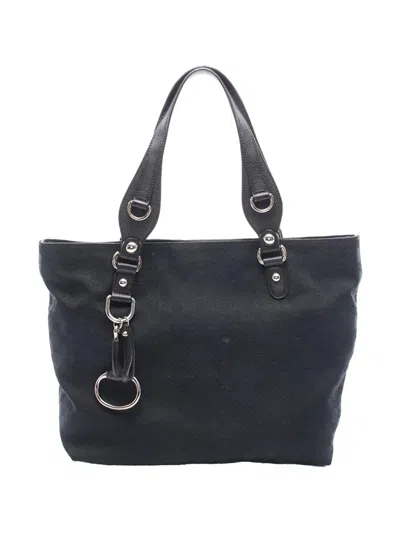Pre-owned Gucci 2016-2026 Gg Canvas Icon Bit Tote Bag In Black