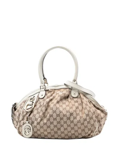 Pre-owned Gucci 2016-2026 Gg Canvas Sukey Satchel In Brown