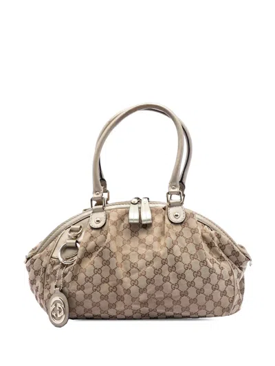 Pre-owned Gucci 2016-2026 Gg Canvas Sukey Satchel In Brown