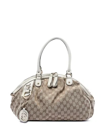 Pre-owned Gucci 2016-2026 Gg Canvas Sukey Satchel In Brown