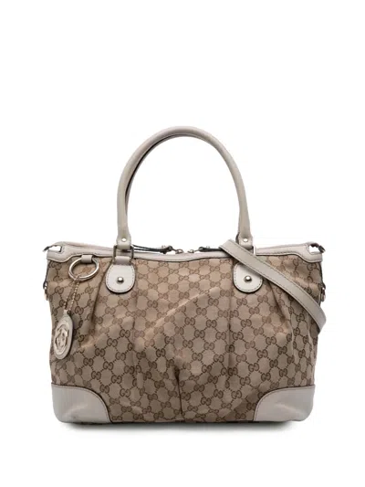 Pre-owned Gucci 2016-2026 Gg Canvas Sukey Satchel In Brown