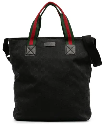 Pre-owned Gucci 2016-2026 Gg Canvas Web Satchel In Black