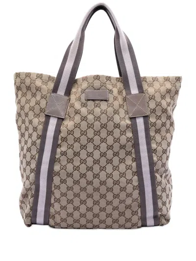 Pre-owned Gucci 2016-2026 Gg Canvas Web Tote Bag In Brown