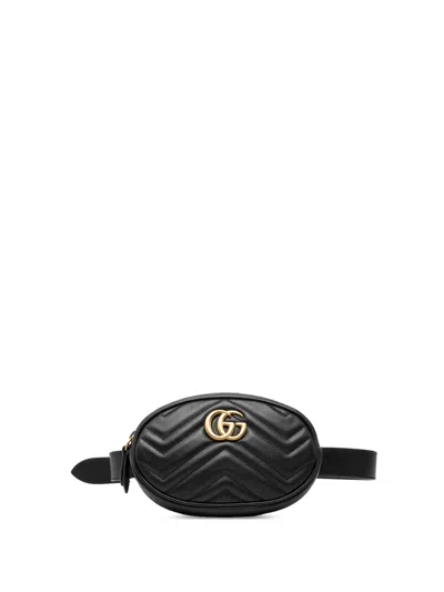 Pre-owned Gucci 2016-2026 Gg Marmont Matelasse Leather Belt Bag In Black
