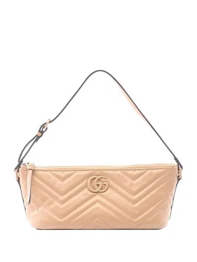 Pre-owned Gucci 2016-2026 Gg Marmont Matelasse Leather Shoulder Bag In Brown