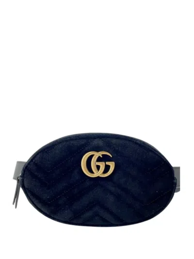 Pre-owned Gucci 2016-2026 Gg Marmont Matelasse Velvet Belt Bag In Black