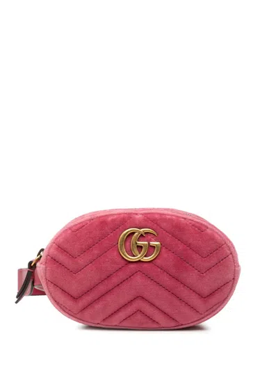 Pre-owned Gucci 2016-2026 Gg Marmont Matelasse Velvet Belt Bag In Pink