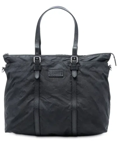 Pre-owned Gucci 2016-2026 Gg Nylon Satchel In Black