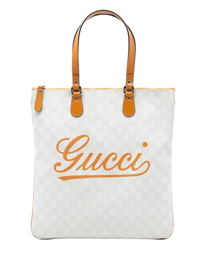 Pre-owned Gucci 2016-2026 Gg Supreme Heritage Logo Tote Bag In White