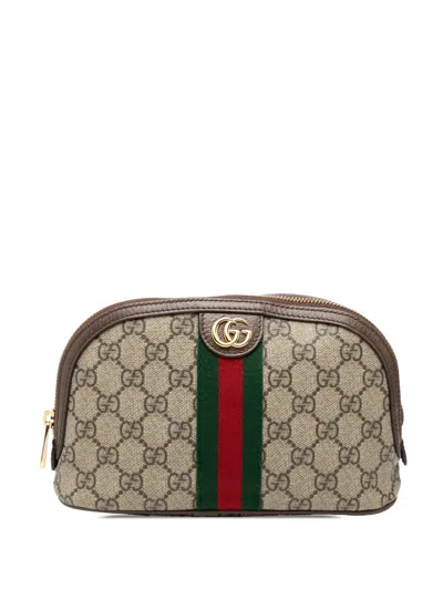 Pre-owned Gucci 2016-2026 Gg Supreme Ophidia Cosmetic Pouch In Brown