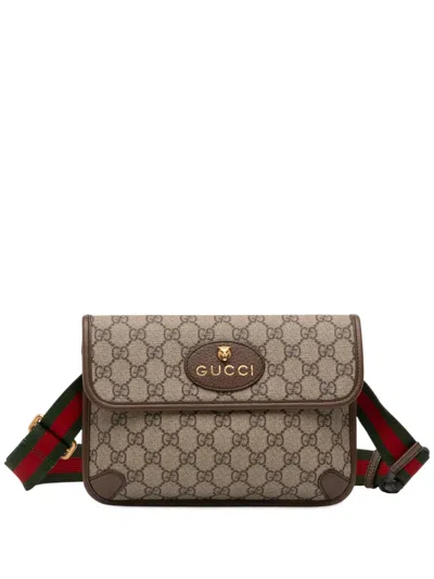 Pre-owned Gucci 2016-2026 Gg Supreme Web Neo Vintage Belt Bag In Brown
