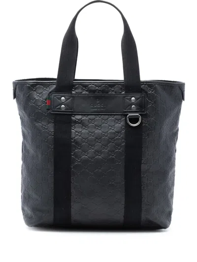 Pre-owned Gucci 2016-2026 Ssima Web Tote Bag In Black