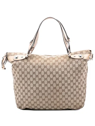 Pre-owned Gucci 2016-2026 Large Gg Canvas Icon Bit Satchel In Brown