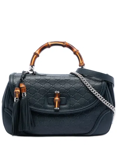 Pre-owned Gucci 2016-2026 Large Ssima New Bamboo Top Handle Bag Satchel In Blue