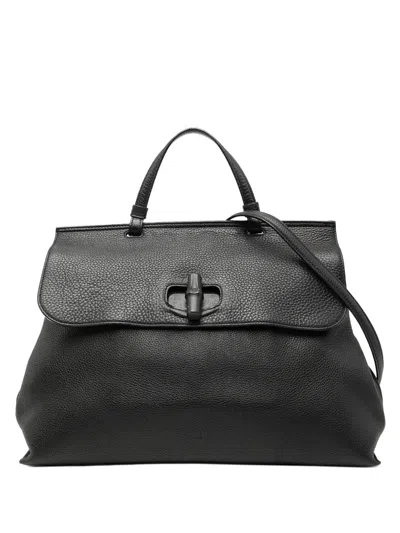 Pre-owned Gucci 2016-2026 Large Leather Bamboo Daily Satchel In Black