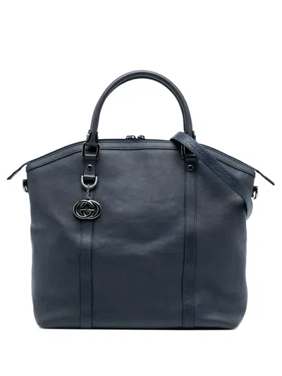 Pre-owned Gucci 2016-2026 Large Leather Gg Charm Dome Satchel In Blue