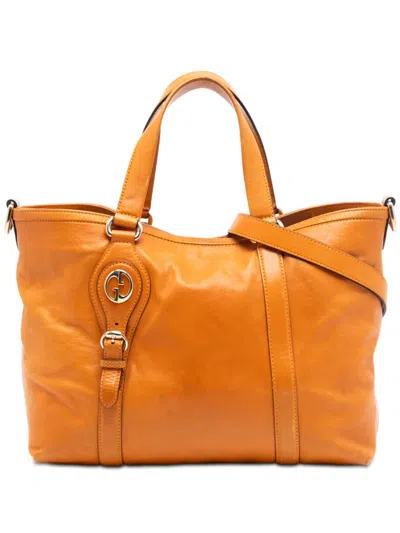 Pre-owned Gucci 2016-2026 Leather 1973 Satchel In Orange