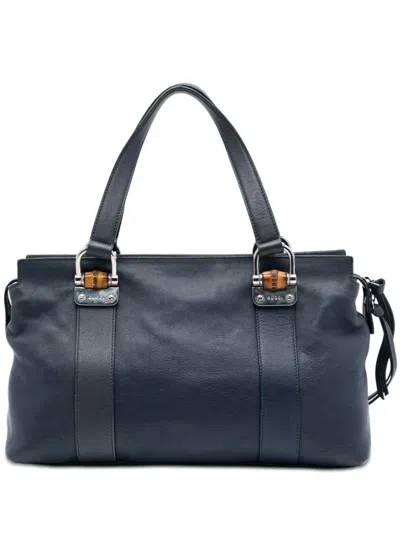 Pre-owned Gucci 2016-2026 Leather Bamboo Bar Satchel In Blue