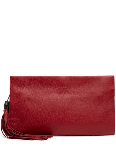 Pre-owned Gucci 2016-2026 Leather Bamboo Tassel Clutch Bag In Red