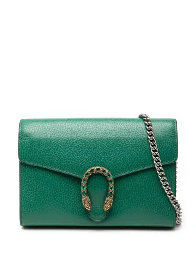 Pre-owned Gucci 2016-2026 Leather Dionysus Wallet On Chain Crossbody Bag In Green