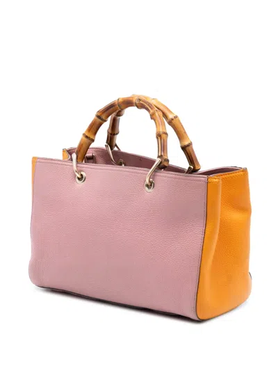 Pre-owned Gucci 2016-2026 Medium Bicolor Calfskin Bamboo Shopper Satchel In Orange