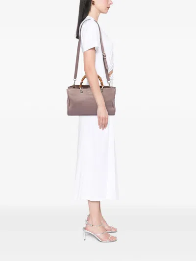 Pre-owned Gucci 2016-2026 Medium Calfskin Bamboo Shopper Satchel In Brown