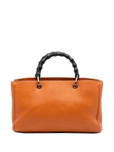 Pre-owned Gucci 2016-2026 Medium Calfskin Bamboo Shopper Satchel In Orange