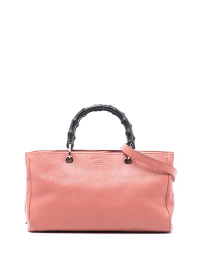 Pre-owned Gucci 2016-2026 Medium Calfskin Bamboo Shopper Satchel In Pink